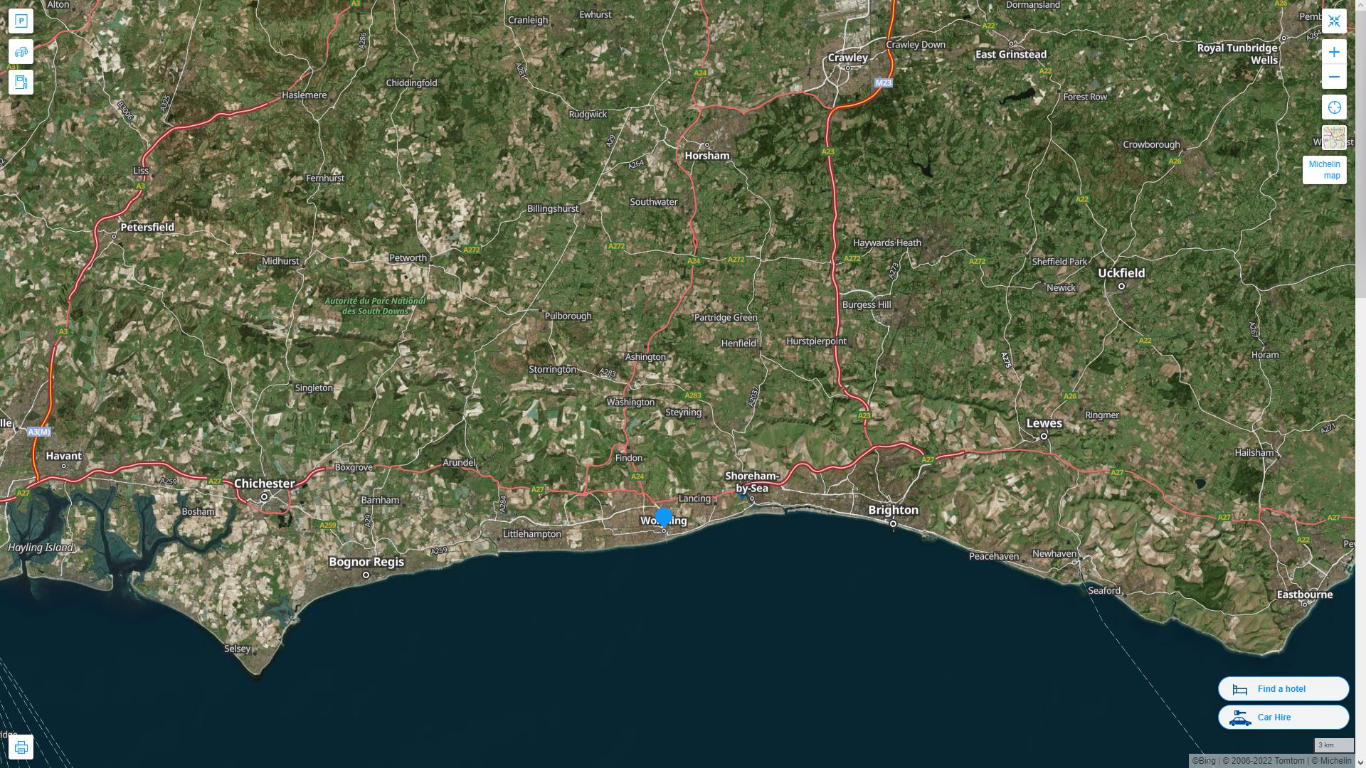 Worthing Royaume Uni Autoroute et carte routiere avec vue satellite